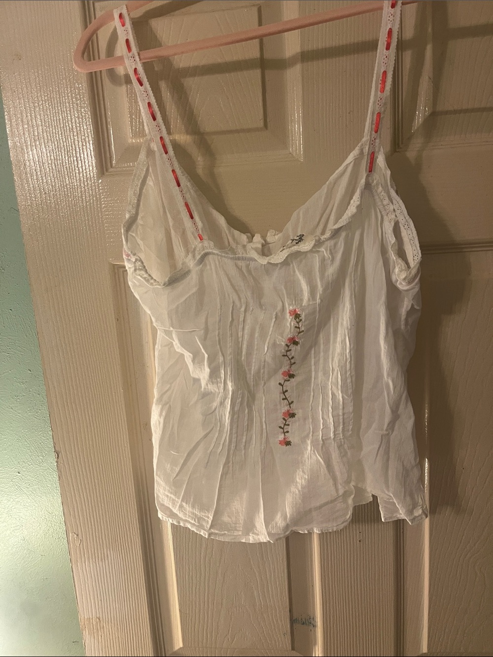 Anthropologie White Eyelet Cami with Pink Ribbon Detail - Picture 2 of 3